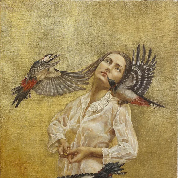 INDIFFERENCE, 40x30cm, oil, canvas, gold leaf, 2016 (SOLD)